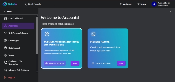 Admin Accounts Selection
