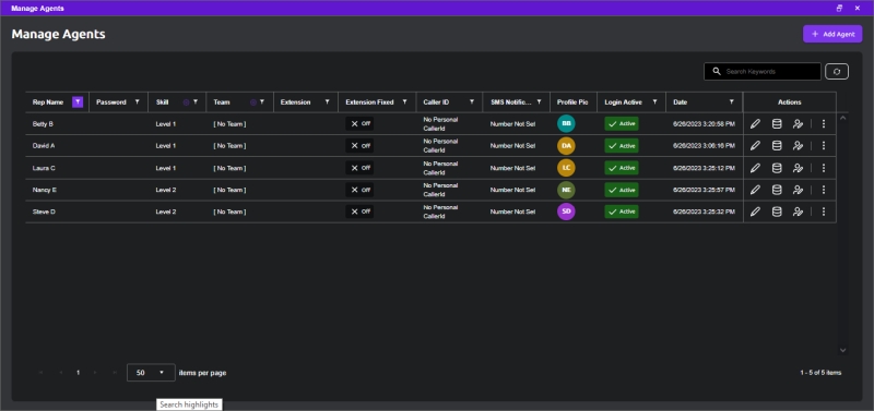Agent Accounts Listing