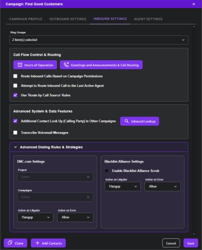 Inbound Settings