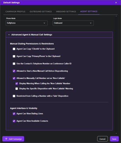 Default Agent Settings